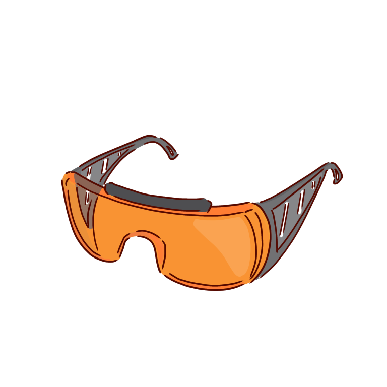 オレンジ色の保護メガネ